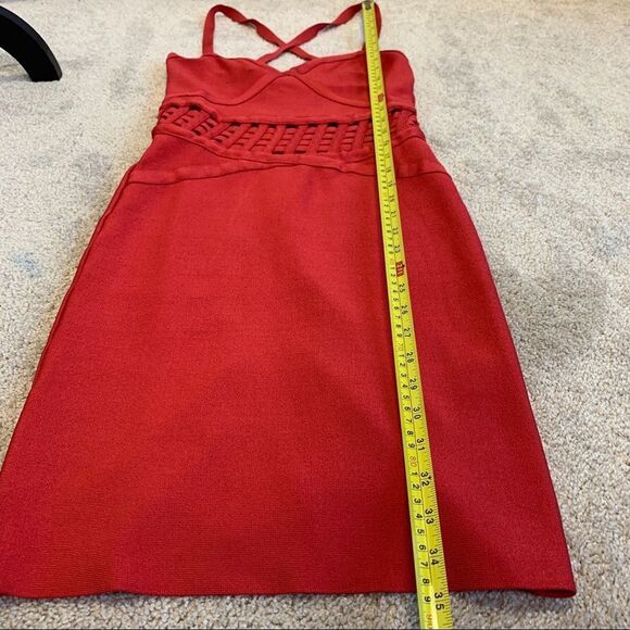 BEBE Red Bandage Bodycon Dress With Caged Waist Detail Sz M - Picture 11 of 12